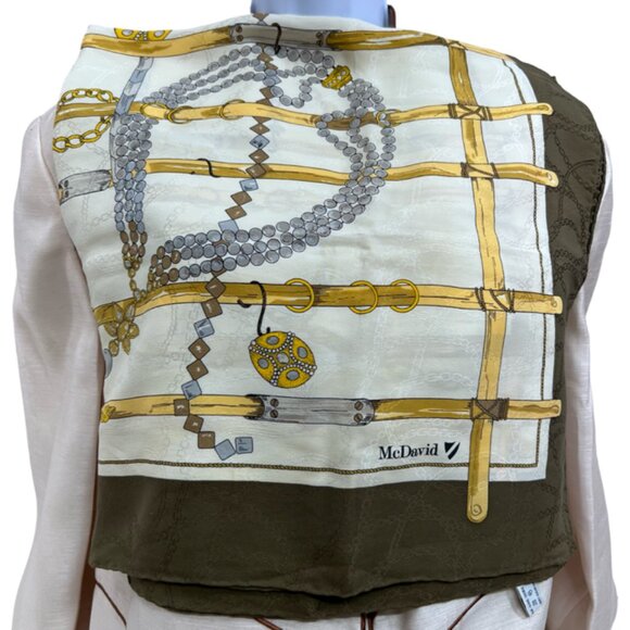 Antique McDavid Haute Joaillerie 100% Silk Scarf Satin 34" Ivery olive Gold(22 - Picture 4 of 12